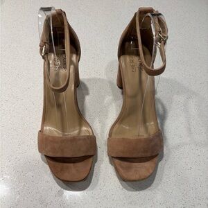 Tan Suede Heeled Sandals, size 9.5W